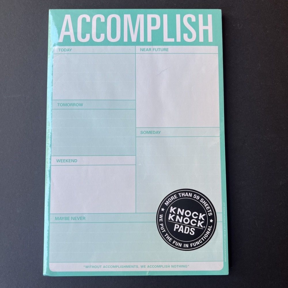 Knock Knock Funny Pad Accomplish 60 Sheets Notepad In Plastic 2015 New Old Stock